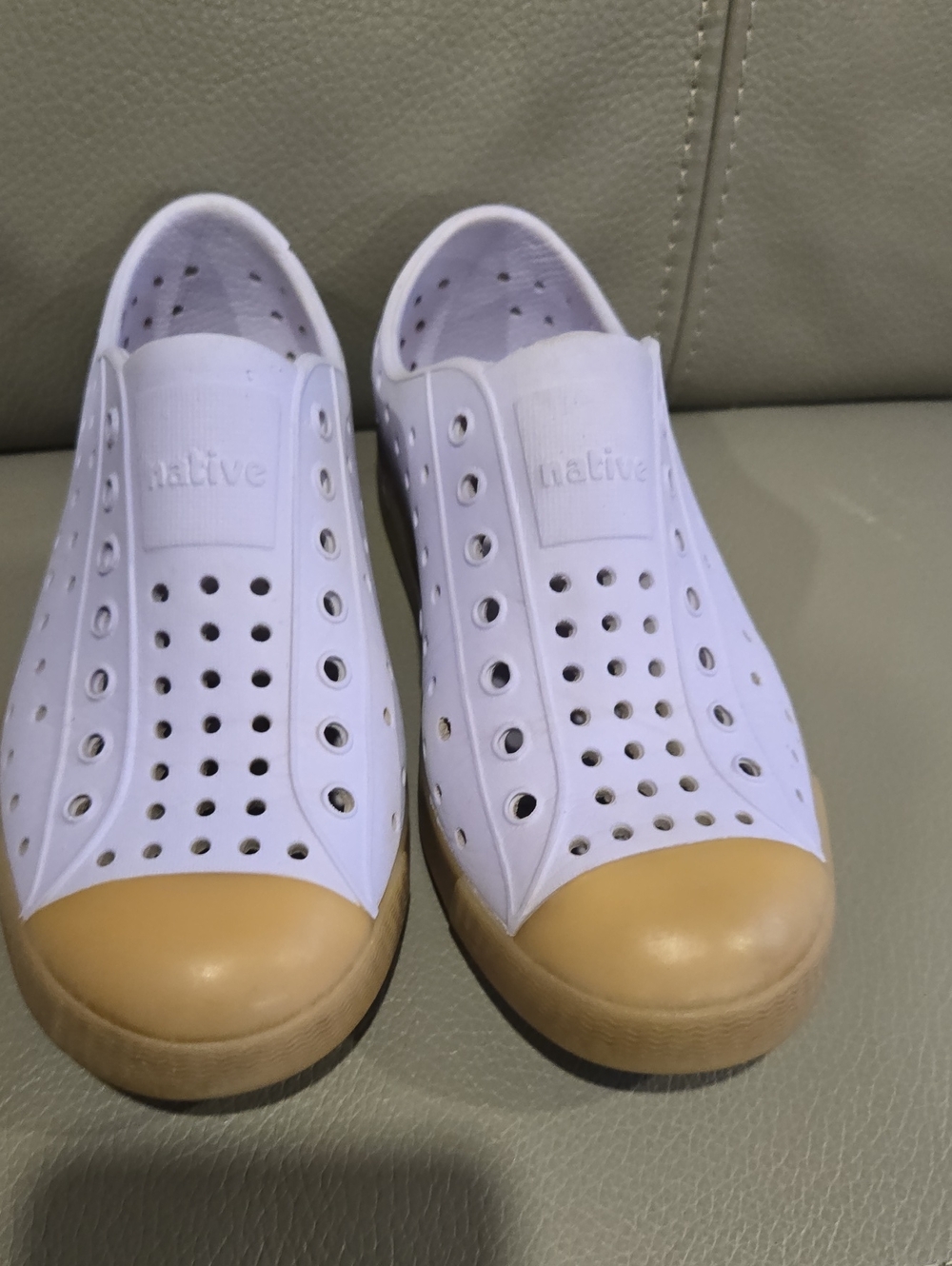Native Kids Water Shoes Slip-On White with Tan Toe